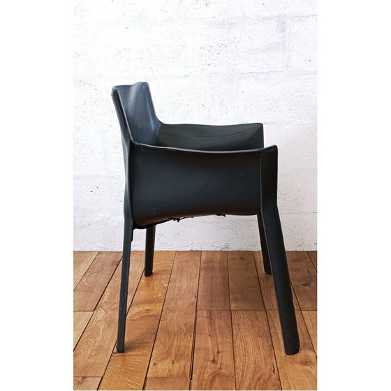 Image 1 of Vintage P90 stoelen in metaal en grijs leer van Giancarlo Vegni voor Fasem