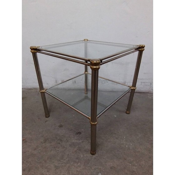 Image 1 of Vintage glazen salontafel met gouden poten