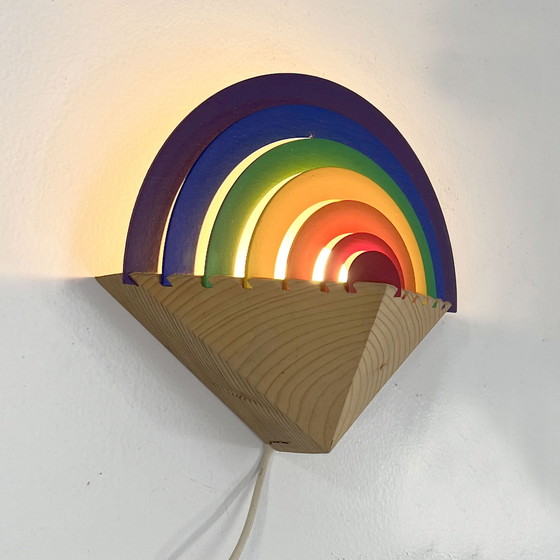 Image 1 of Regenboog houten nachtlamp van Kiener Zürich, 1980S