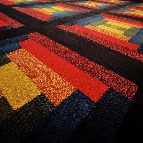 Image 1 of Geometrisch vloerkleed "Country" uit 1980 van Missoni voor T&J Vestor in zuivere wol,