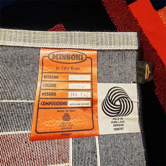 Image 1 of Geometrisch vloerkleed "Country" uit 1980 van Missoni voor T&J Vestor in zuivere wol,