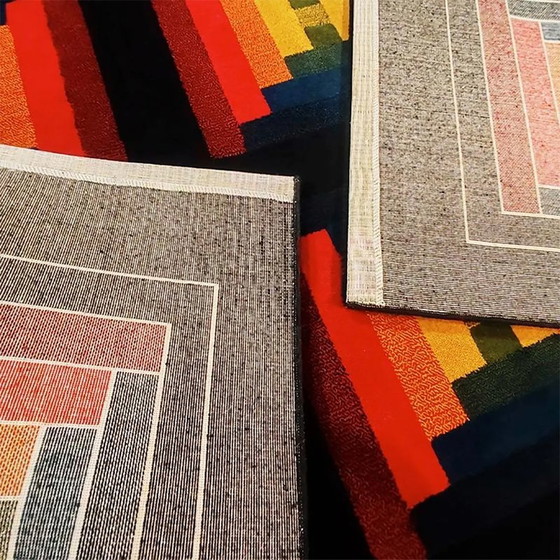Image 1 of Geometrisch vloerkleed "Country" uit 1980 van Missoni voor T&J Vestor in zuivere wol,