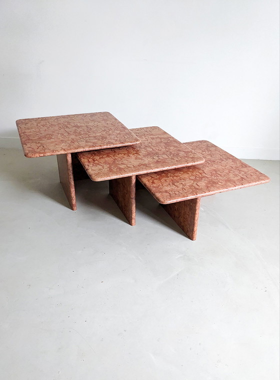 Image 1 of 3x Nesting Tables in Antico Rosso Marmer