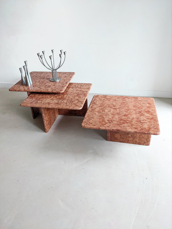 Image 1 of 3x Nesting Tables in Antico Rosso Marmer