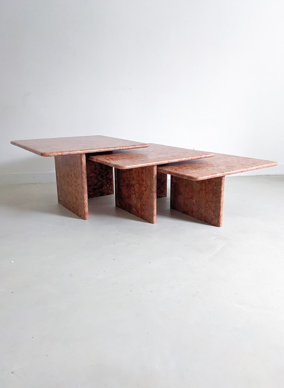 Image 1 of 3x Nesting Tables in Antico Rosso Marmer