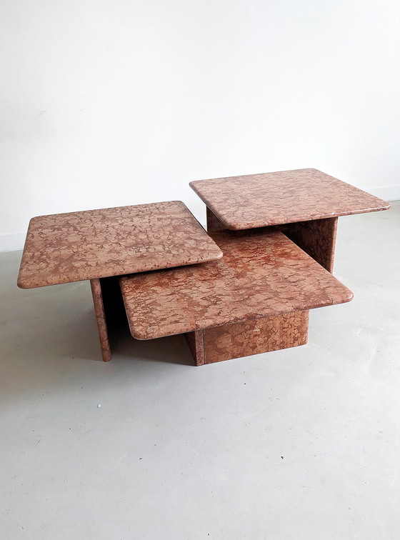 Image 1 of 3x Nesting Tables in Antico Rosso Marmer