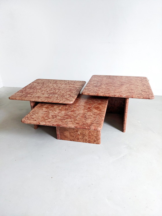 Image 1 of 3x Nesting Tables in Antico Rosso Marmer