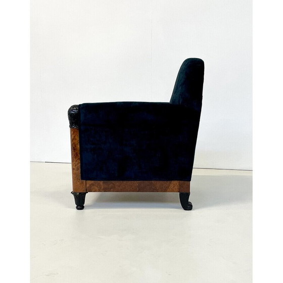 Image 1 of Paar vintage Hongaarse fauteuils in blauw fluweel, jaren 1920