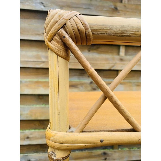 Image 1 of Vintage rotan en houten plank, 1970