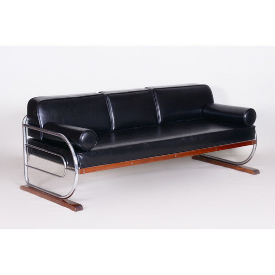 Image 1 of Vintage 3-zits zwarte sofa van Robert Slezak voor Slezak Factories, 1930
