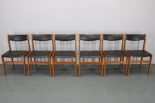 1960S Set van 6 Teakhouten Eetkamerstoelen In Kunstleer, Denemarken