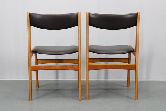 Image 1 of 1960S Set van 6 Teakhouten Eetkamerstoelen In Kunstleer, Denemarken