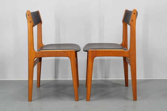 Image 1 of 1960S Set van 6 Teakhouten Eetkamerstoelen In Kunstleer, Denemarken