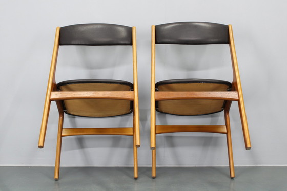 Image 1 of 1960S Set van 6 Teakhouten Eetkamerstoelen In Kunstleer, Denemarken