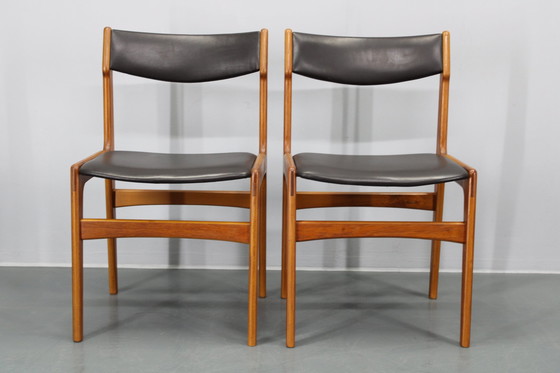 Image 1 of 1960S Set van 6 Teakhouten Eetkamerstoelen In Kunstleer, Denemarken