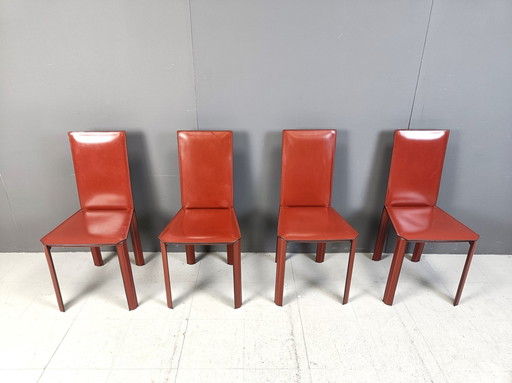 Rood Leren Eetkamerstoelen Door De Couro Brazilië, 1980S - Set Van 4