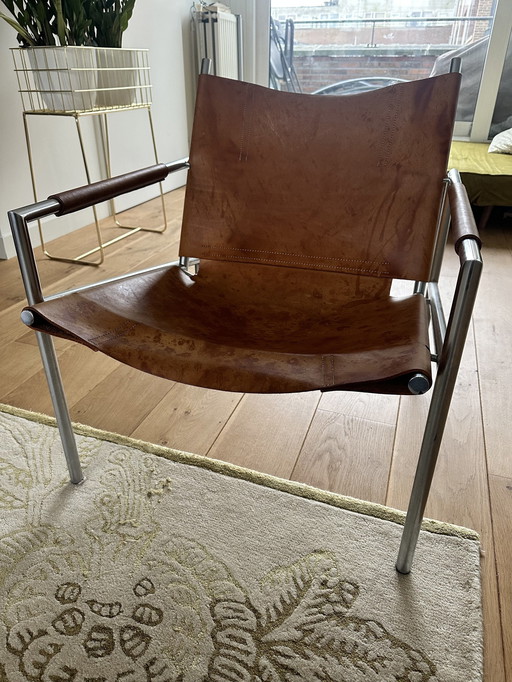 2X Martin Visser Jaren 60 Sz.02 Stoelen In Bruin Tuig Leer