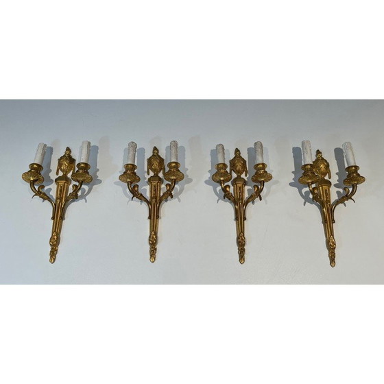 Image 1 of Set van 4 vintage bronzen wandlampen, Frankrijk 1940