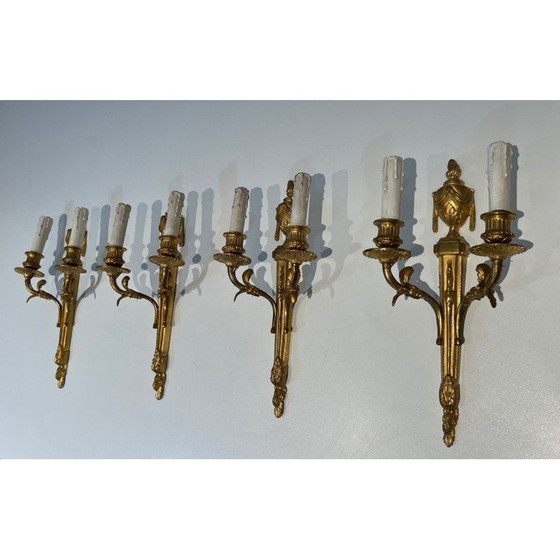 Image 1 of Set van 4 vintage bronzen wandlampen, Frankrijk 1940