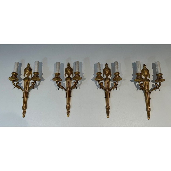 Image 1 of Set van 4 vintage bronzen wandlampen, Frankrijk 1940