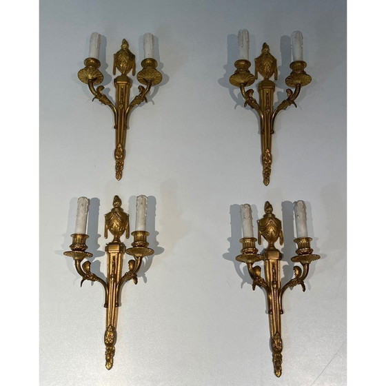 Image 1 of Set van 4 vintage bronzen wandlampen, Frankrijk 1940