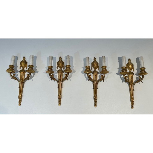 Set van 4 vintage bronzen wandlampen, Frankrijk 1940