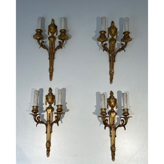 Image 1 of Set van 4 vintage bronzen wandlampen, Frankrijk 1940