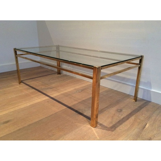 Image 1 of Vintage ronde messing salontafel met glazen blad van Baguès, 1940