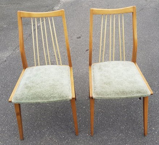 Image 1 of Houten eetkamerstoelen met spruitjesrugleuning, 1950S, set van 2