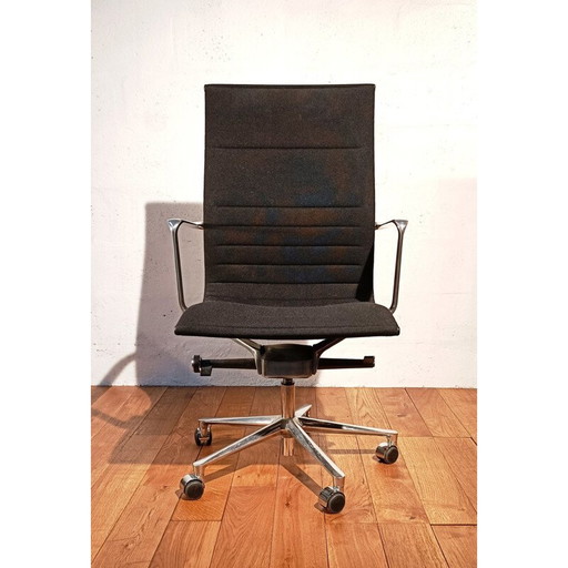 Vintage aluminium en zwart chromen stoffen fauteuil van Icf