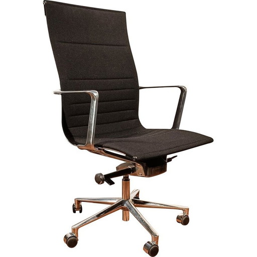 Vintage aluminium en zwart chromen stoffen fauteuil van Icf