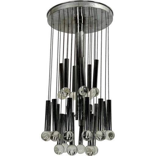 Vintage kroonluchter van chroom en glas voor Sciolari, Italië 1960