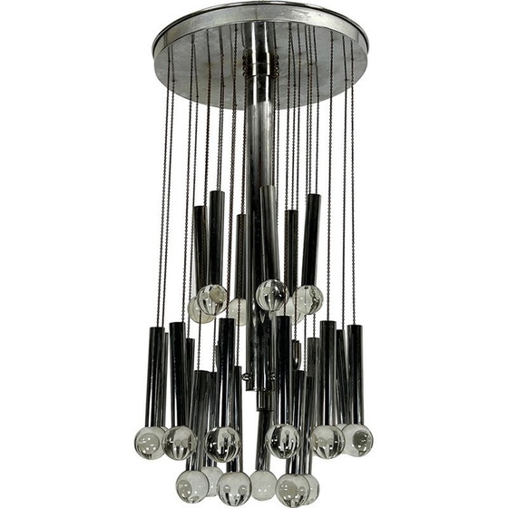 Image 1 of Vintage kroonluchter van chroom en glas voor Sciolari, Italië 1960