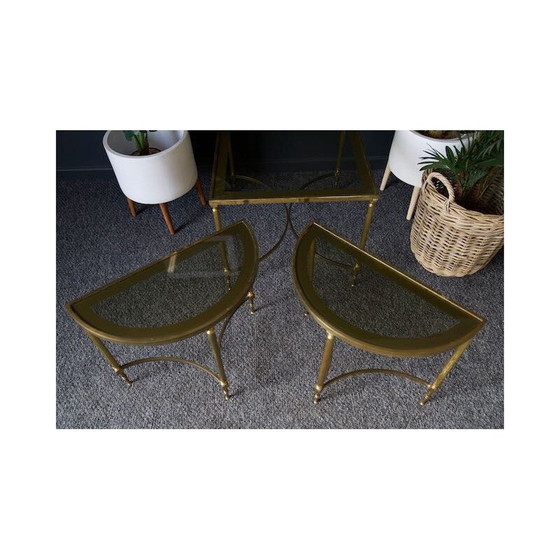 Image 1 of Vintage messing en glazen nesttafel, Frankrijk 1970