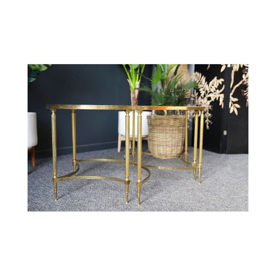 Image 1 of Vintage messing en glazen nesttafel, Frankrijk 1970