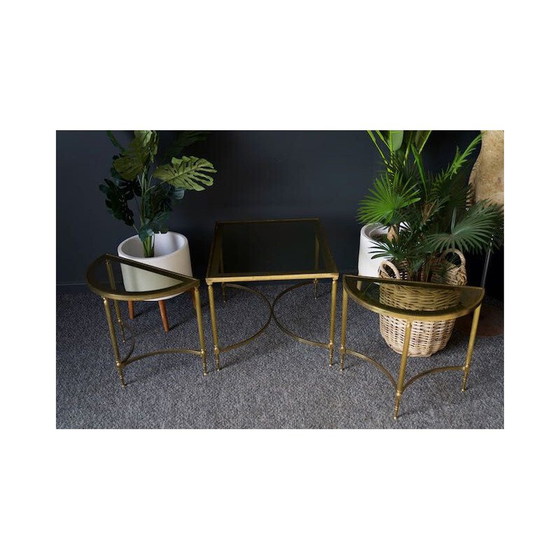 Image 1 of Vintage messing en glazen nesttafel, Frankrijk 1970