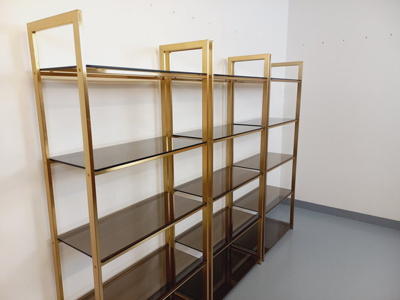 Image 1 of Artelano Vintage boekenkast in verguld metaal en gerookt glas uit de jaren 70, 3 losse onderdelen