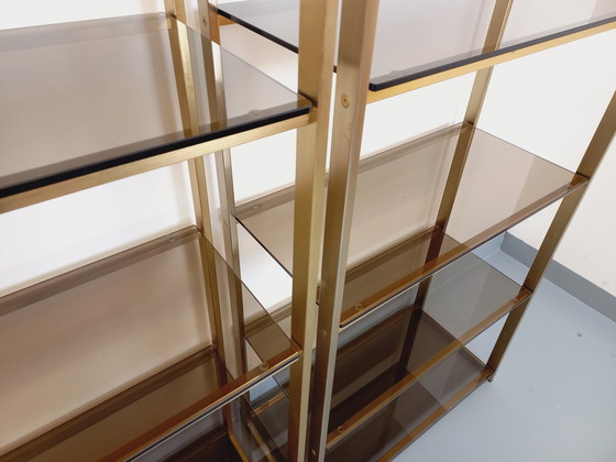 Image 1 of Artelano Vintage boekenkast in verguld metaal en gerookt glas uit de jaren 70, 3 losse onderdelen