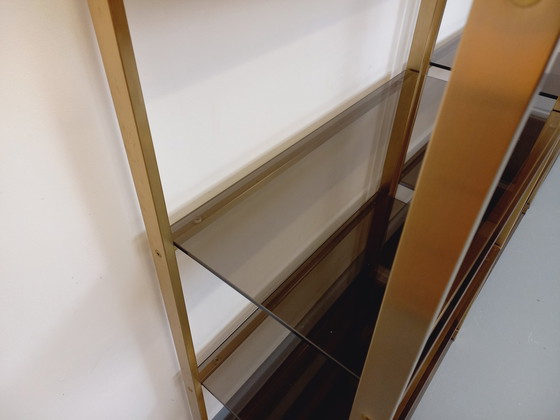 Image 1 of Artelano Vintage boekenkast in verguld metaal en gerookt glas uit de jaren 70, 3 losse onderdelen
