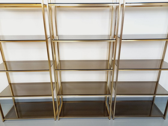 Image 1 of Artelano Vintage boekenkast in verguld metaal en gerookt glas uit de jaren 70, 3 losse onderdelen