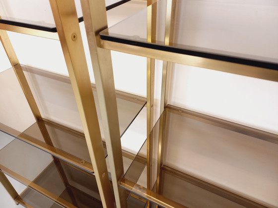 Image 1 of Artelano Vintage boekenkast in verguld metaal en gerookt glas uit de jaren 70, 3 losse onderdelen