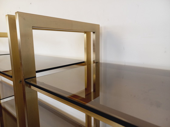 Image 1 of Artelano Vintage boekenkast in verguld metaal en gerookt glas uit de jaren 70, 3 losse onderdelen