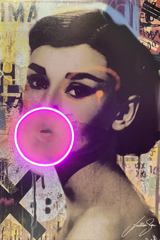 LedMansion Audrey Hepburn Bubblegum V.2. PopArt Wandkunst Led Lamp