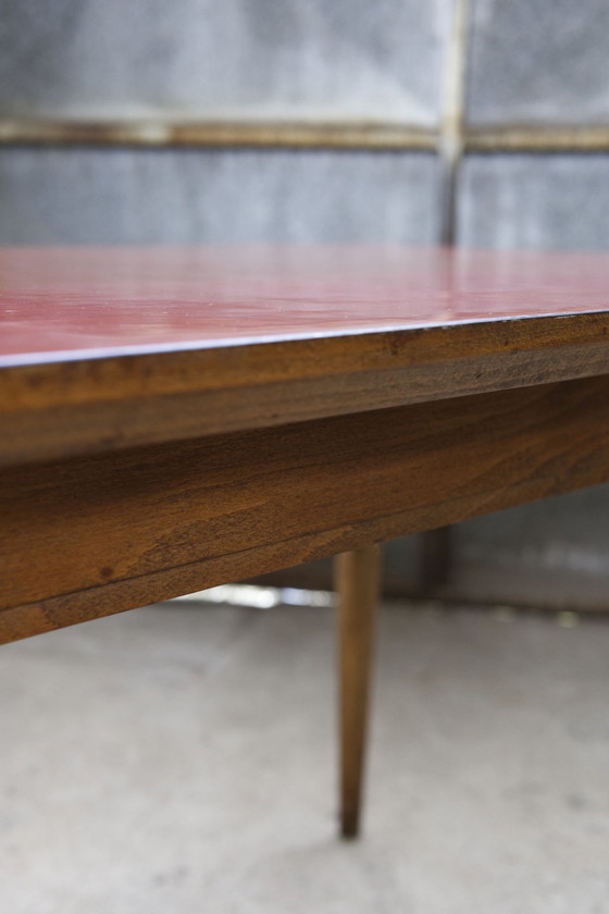 Image 1 of 50'S Beuken Met Rood Formica Bovenblad Eettafel