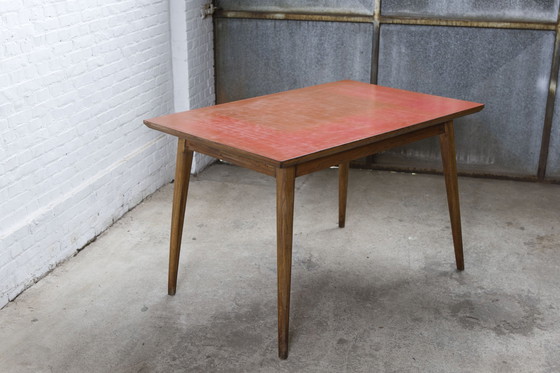 Image 1 of 50'S Beuken Met Rood Formica Bovenblad Eettafel