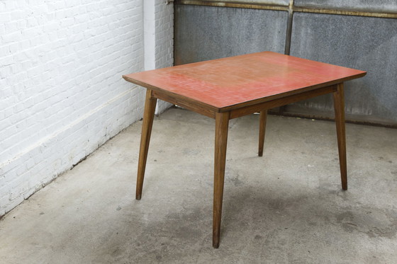 Image 1 of 50'S Beuken Met Rood Formica Bovenblad Eettafel