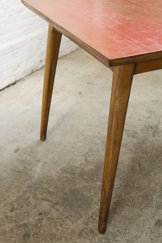 Image 1 of 50'S Beuken Met Rood Formica Bovenblad Eettafel