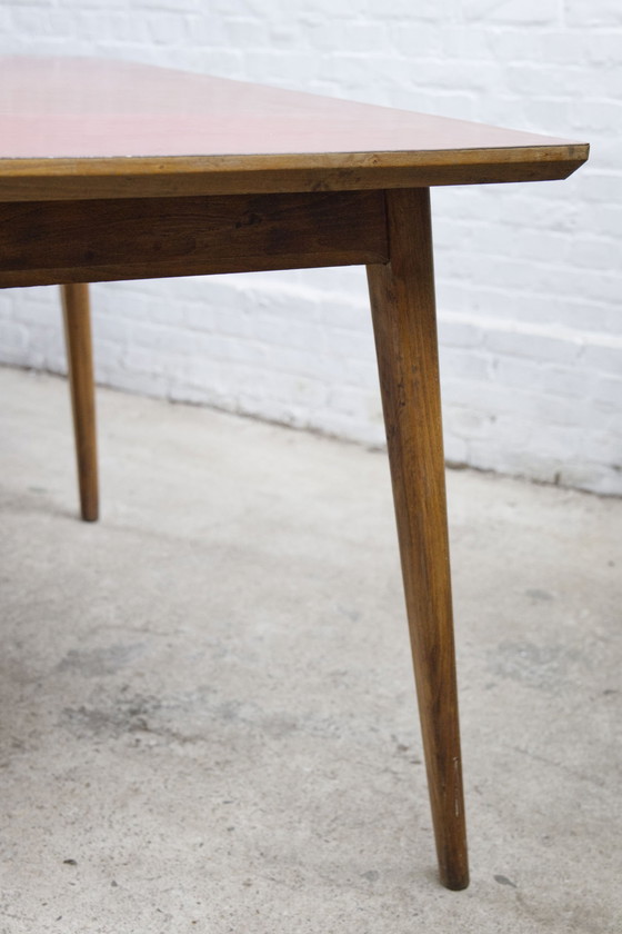 Image 1 of 50'S Beuken Met Rood Formica Bovenblad Eettafel