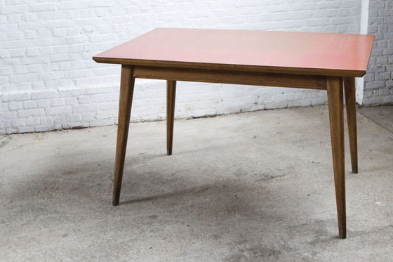 Image 1 of 50'S Beuken Met Rood Formica Bovenblad Eettafel