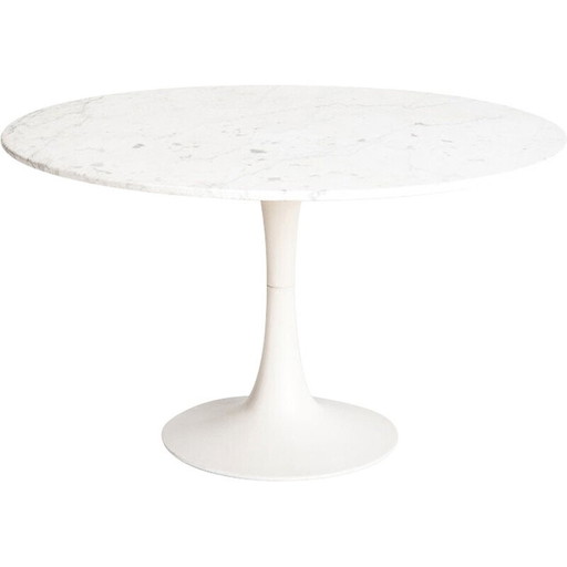Vintage wit marmeren tafel met tulpvormige voet, Frankrijk 1960